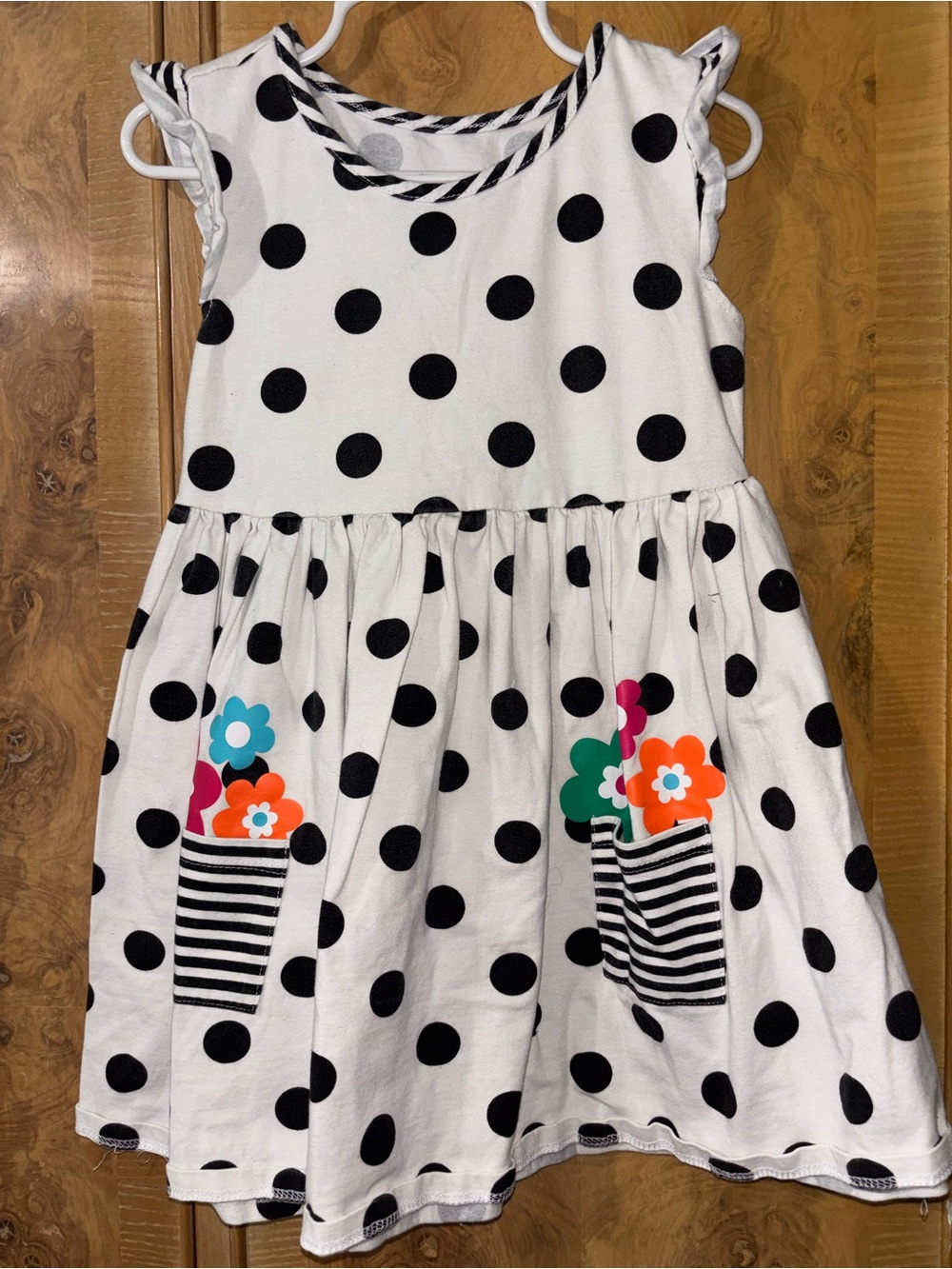 Girls' Black & White Polka Dot Flower Pocket Dress size 5